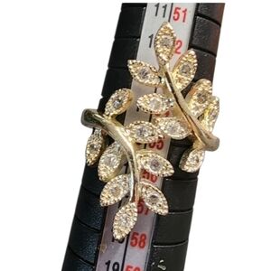 Gold Leaf Design Women's Ring with Rhinestones